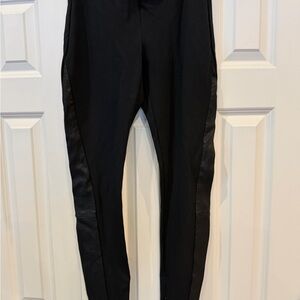 Theory Black Leggings with Sleek Design with leather down side of pant